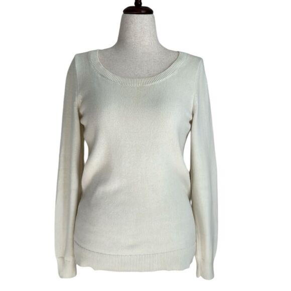 BANANA REPUBLIC Women’s Cream Sequined Elbow Patch Crewneck Sweater Size M - Picture 1 of 9